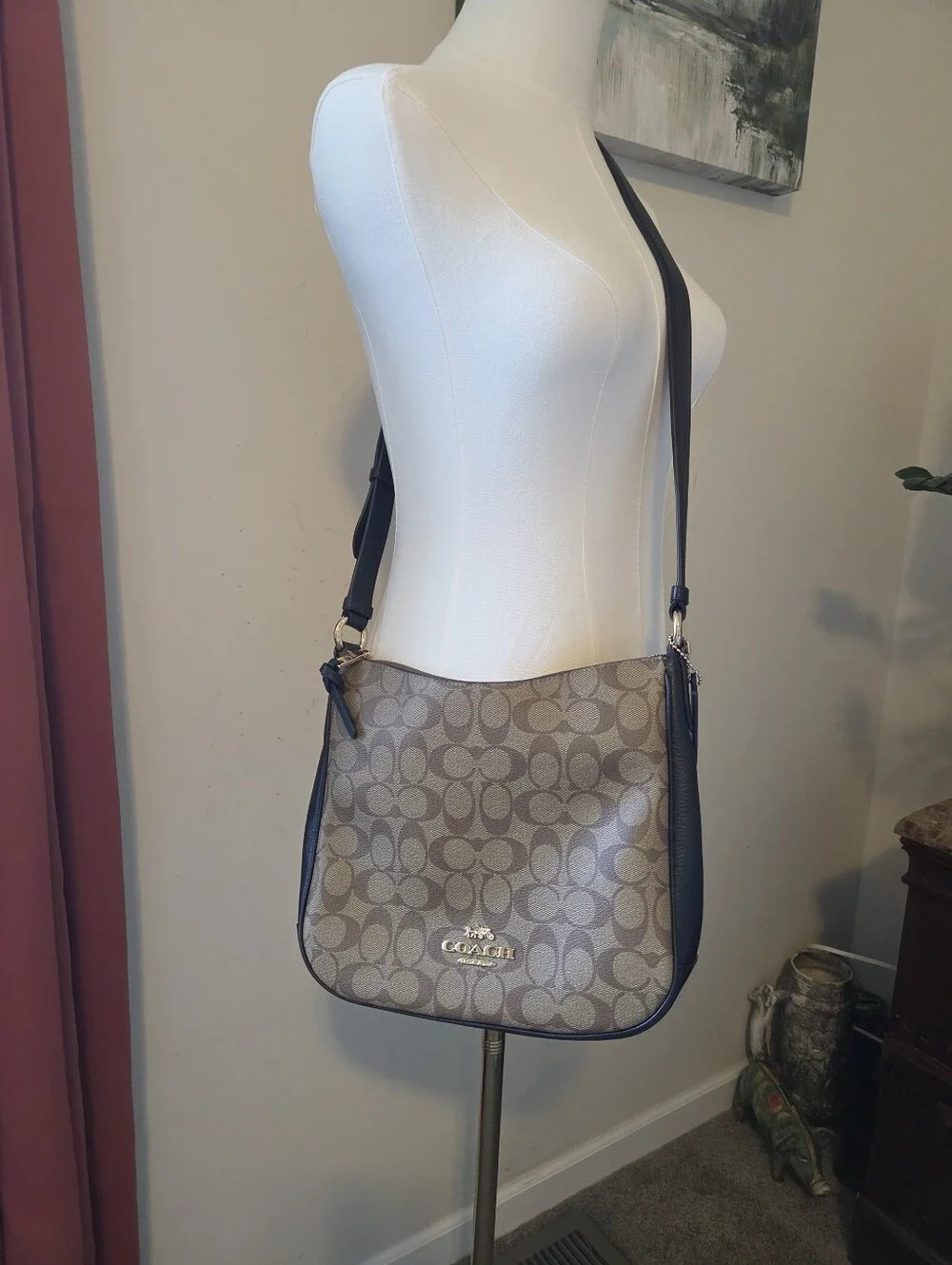 Coach Khaki and Black Signature Crossbody Bag